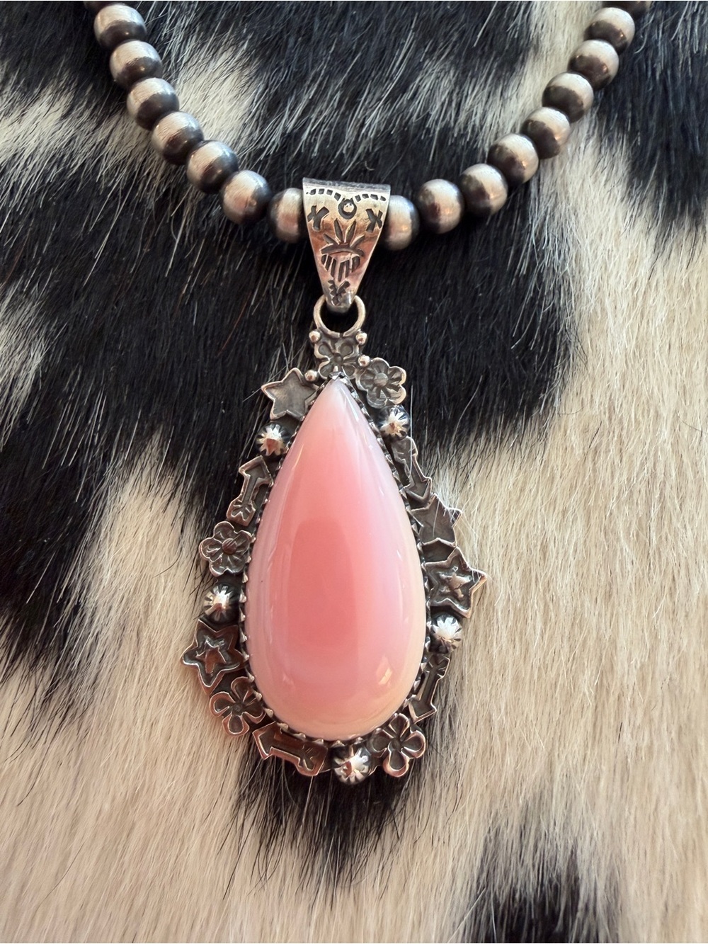 ❤️ Queen Pink Conch Decorative Statement 925 Hand Stamped 11.5G Pendant 2.07”L